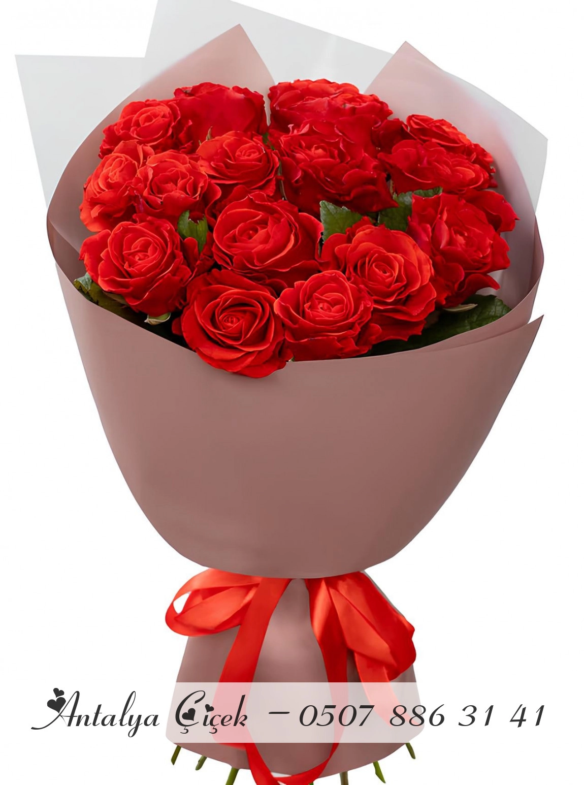 15 Büyük Boy Kırmızı Gül Buketi