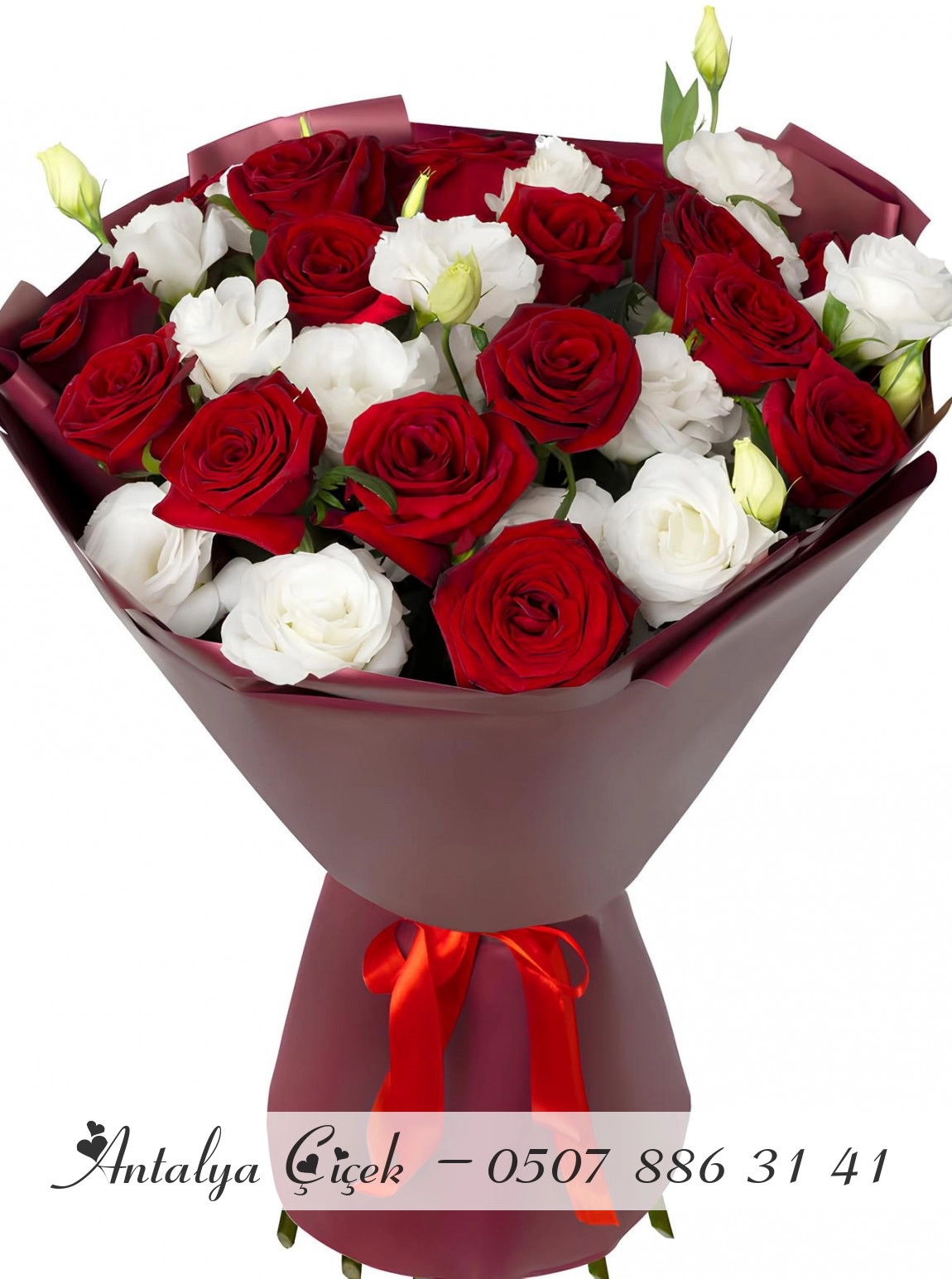 17 Kırmızı ve Beyaz Gül Buketi
