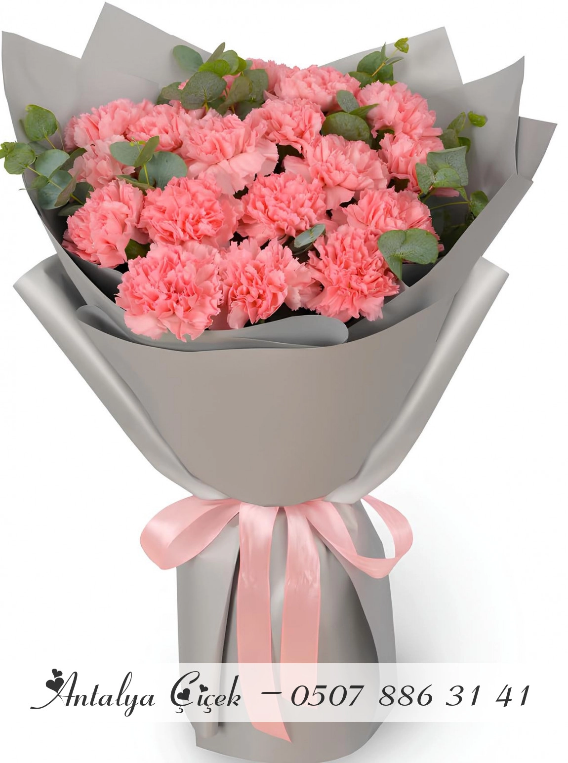 17 Pembe Karanfil Buketi