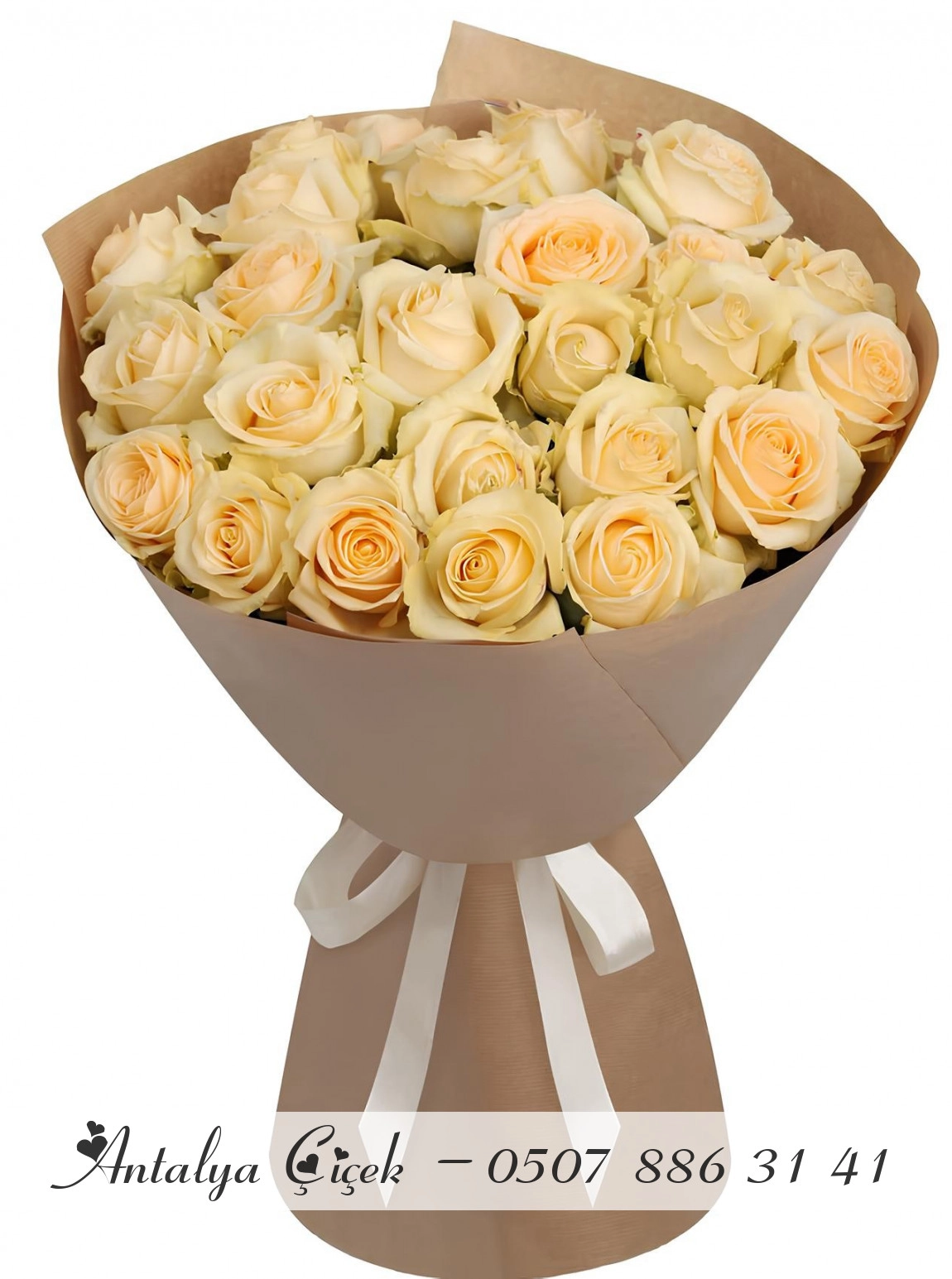 21 Adet Krem Gül Buketi