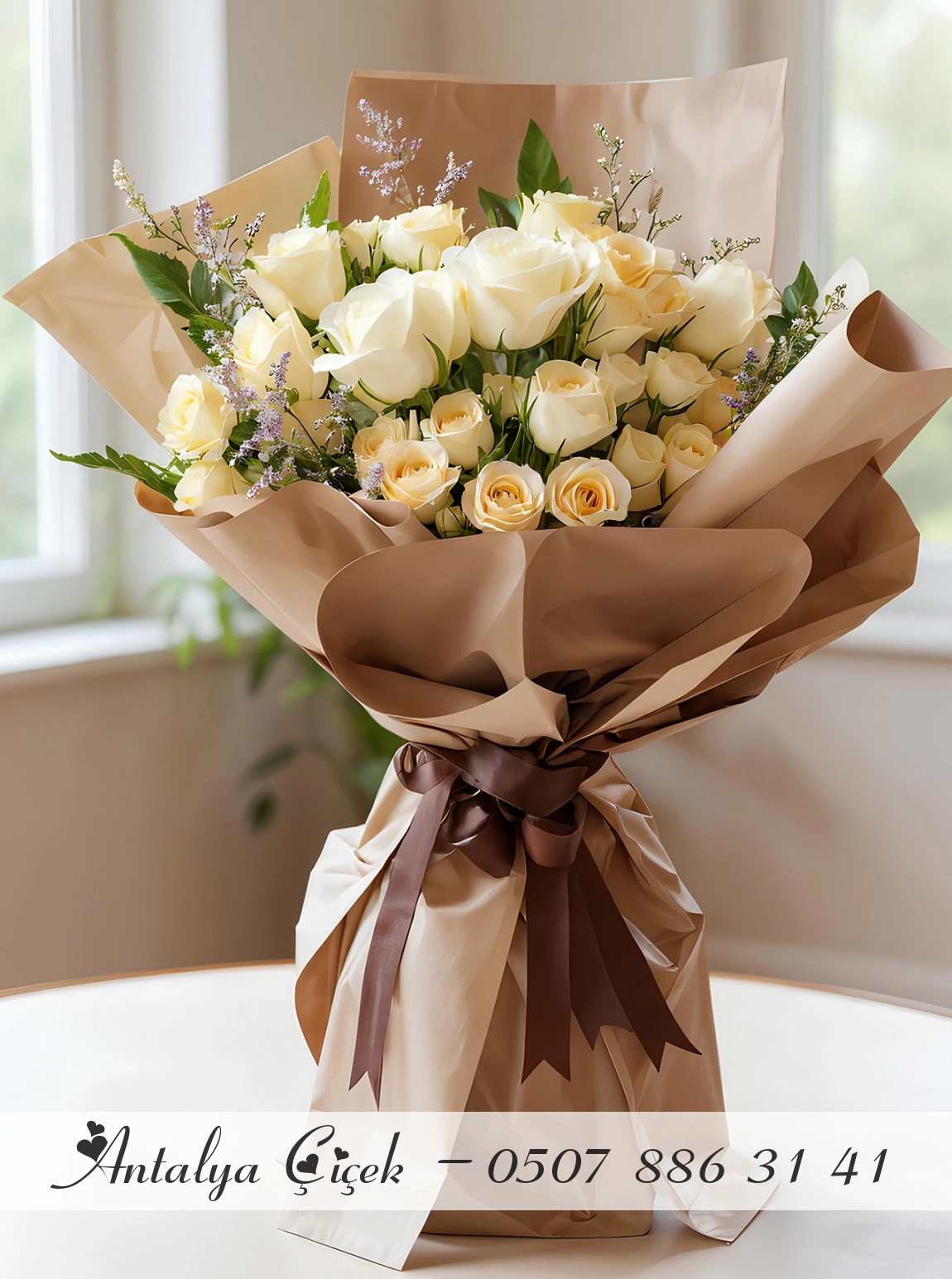 25 Tane Beyaz Gül Buketi