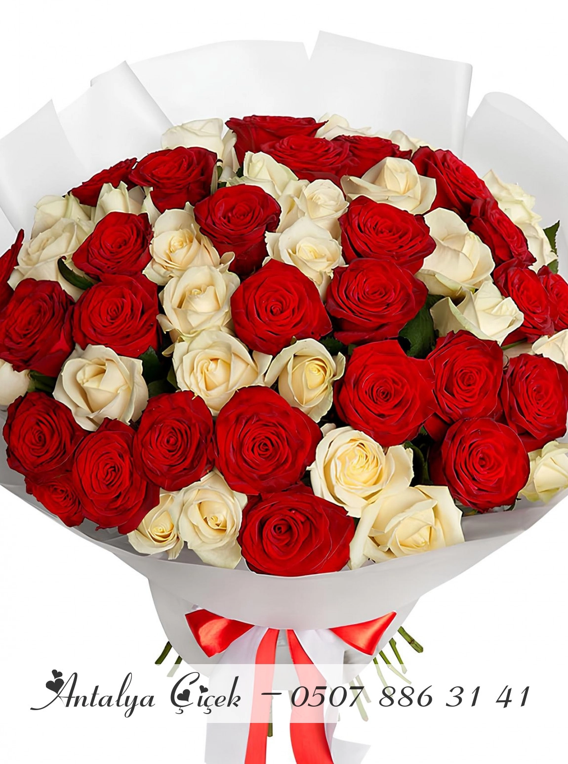 26 Kırmızı 25 Beyaz Gül Buketi