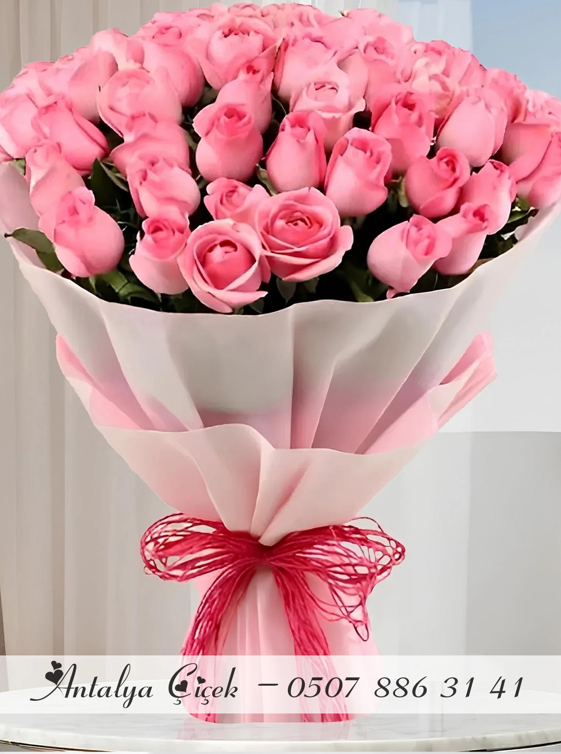 50 Adet Pembe Gül Buketi