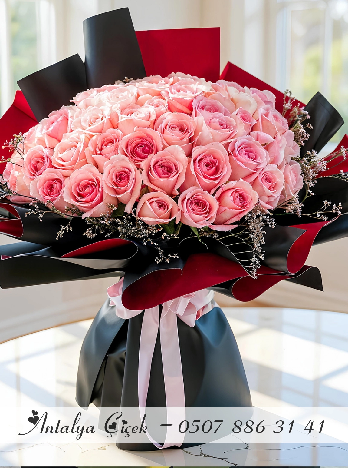 51 Adet Pembe Gül Buketi