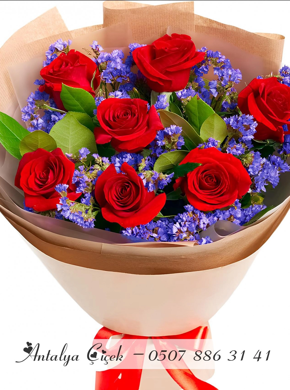 7 Adet Gül ve Mor Çiçek Buketi