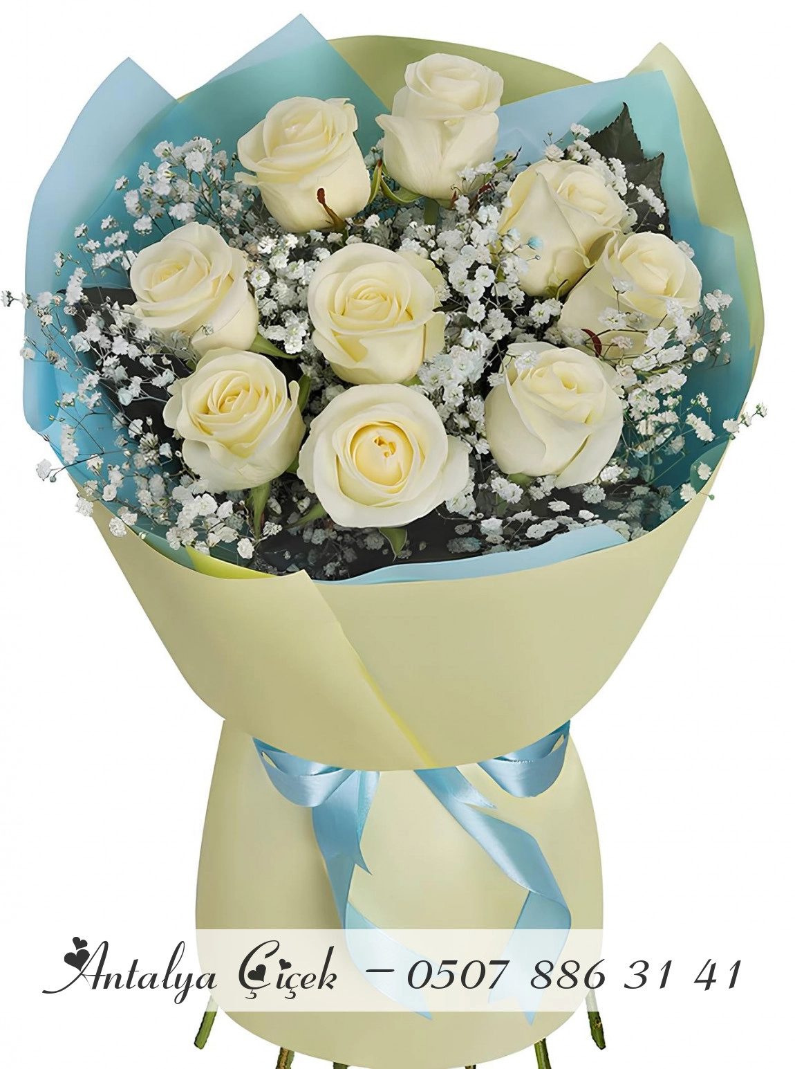 9 Beyaz Gül Premium Buket