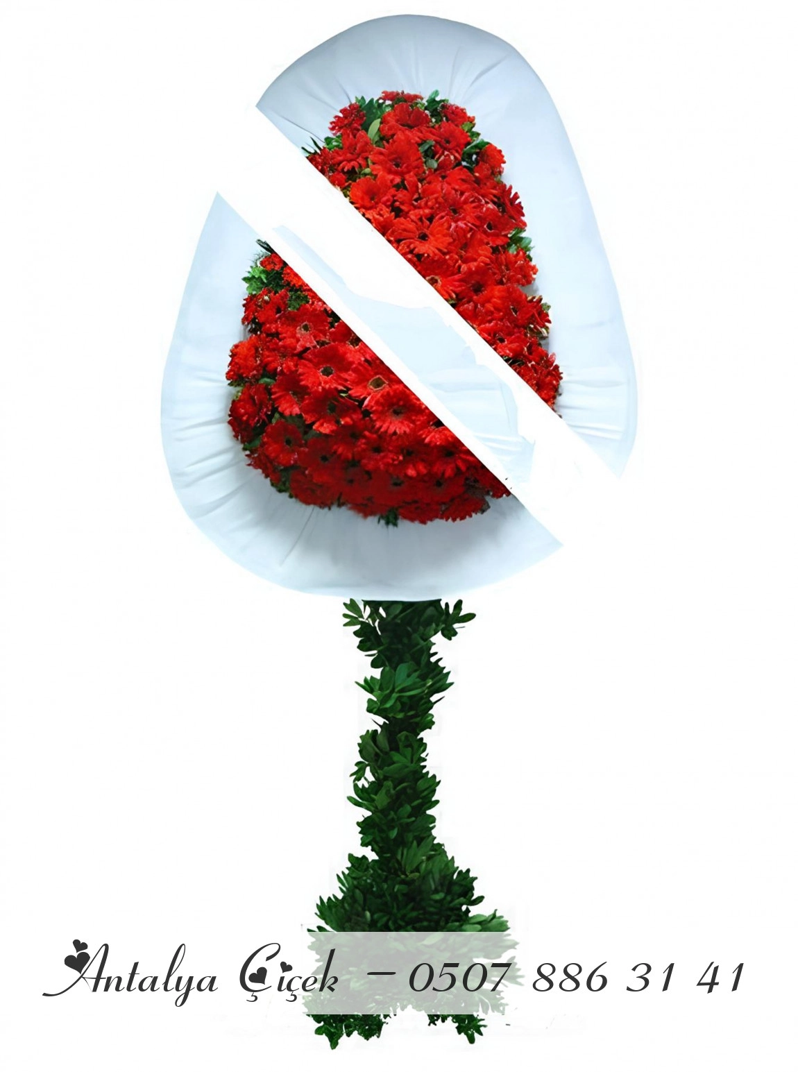 Ayaklı Sepet Kırmızı Çiçekli Çelenk