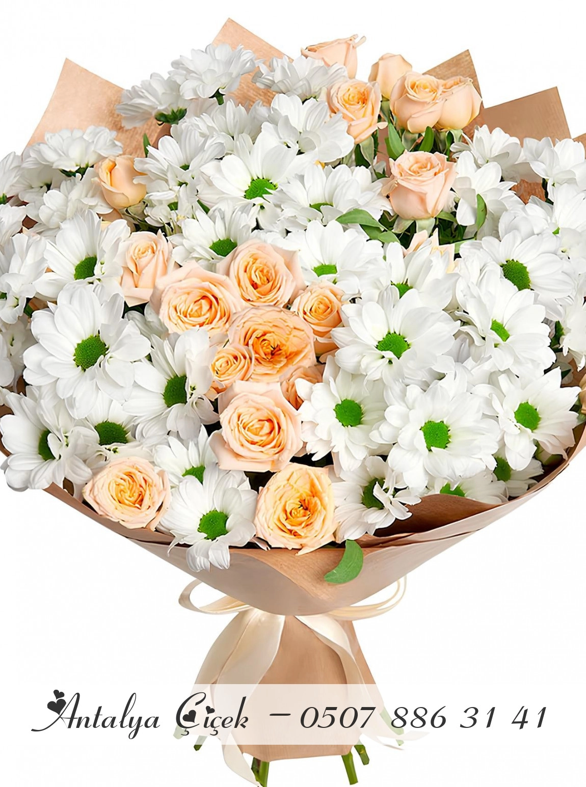 Papatya ve Krem Gül Buketi