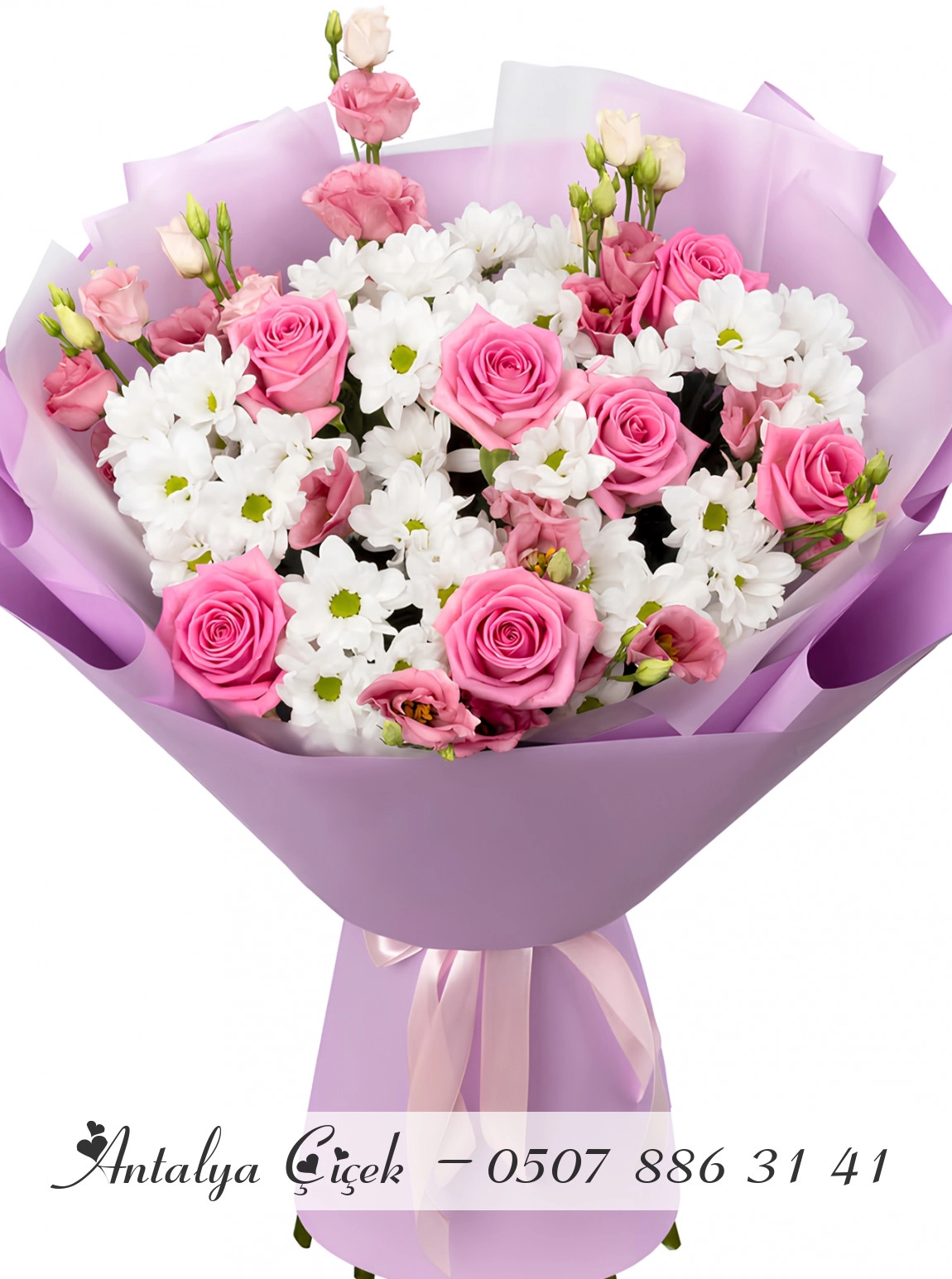 Papatya ve Pembe Gül Buketi
