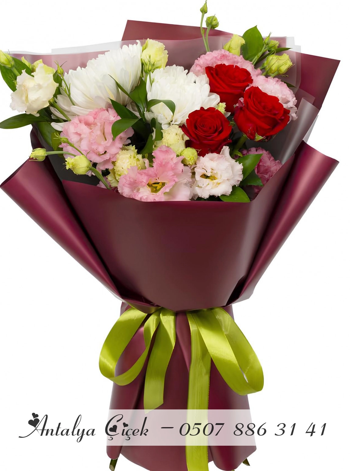 Pembe ve Kırmızı Krizantem Buketi