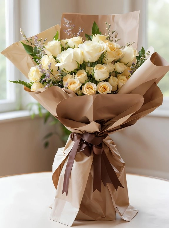 25 Tane Beyaz Gül Buketi