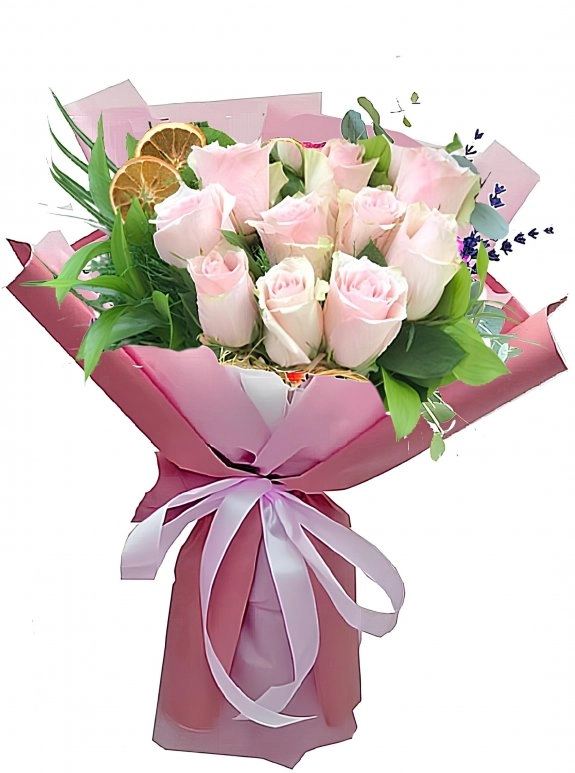 9 Zarif Pembe Gülün Romantik Buketi
